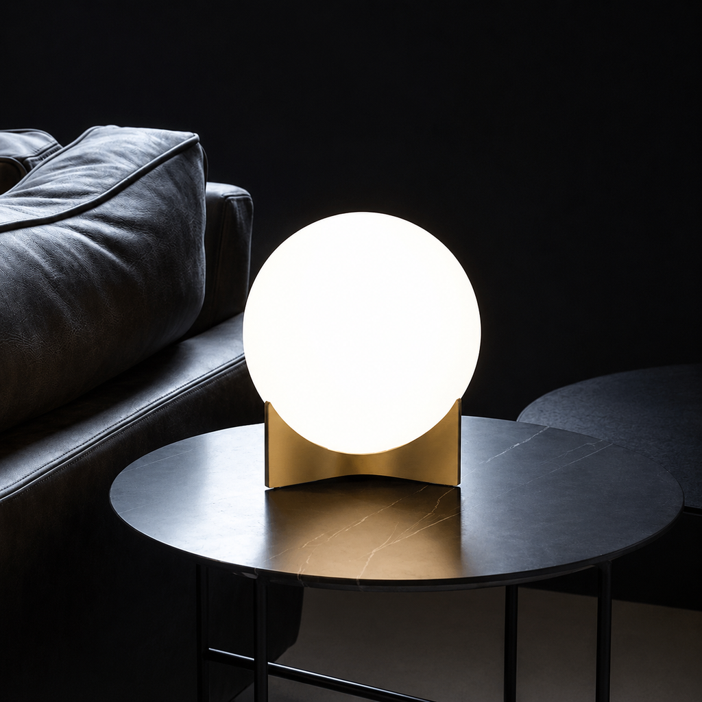 Metal and Glass Globe Table Lamp