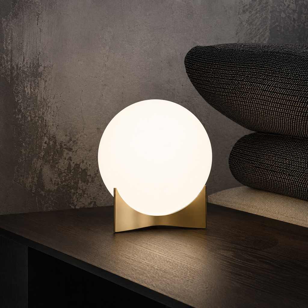 Metal and Glass Globe Table Lamp